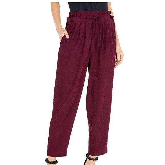 JOIE Telia Deep Wine Paperbag Tie Waist Pants - Picture 3 of 12
